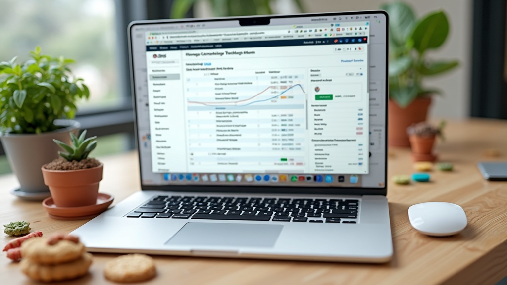 Laptop with SEO software dashboards related to health niche